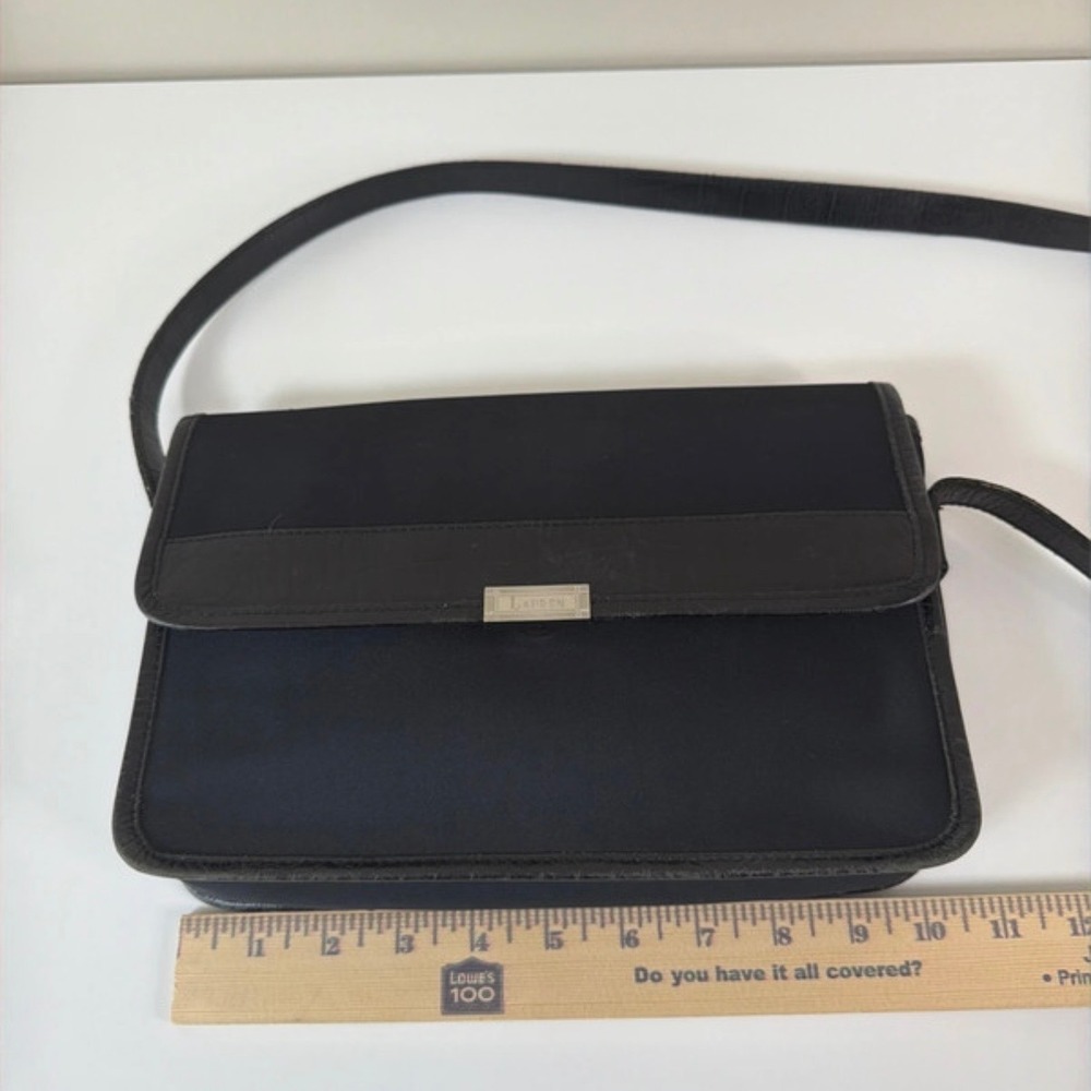 Lauren Ralph Lauren Black Nylon Croc Trim Crossbody Flap Bag Silver Logo Plaque - Picture 7 of 15